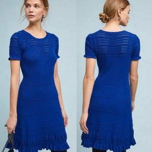 NWT MAEVE by Anthropologie Sapphire Blue Knit Flare Sweater Dress Womens Size S